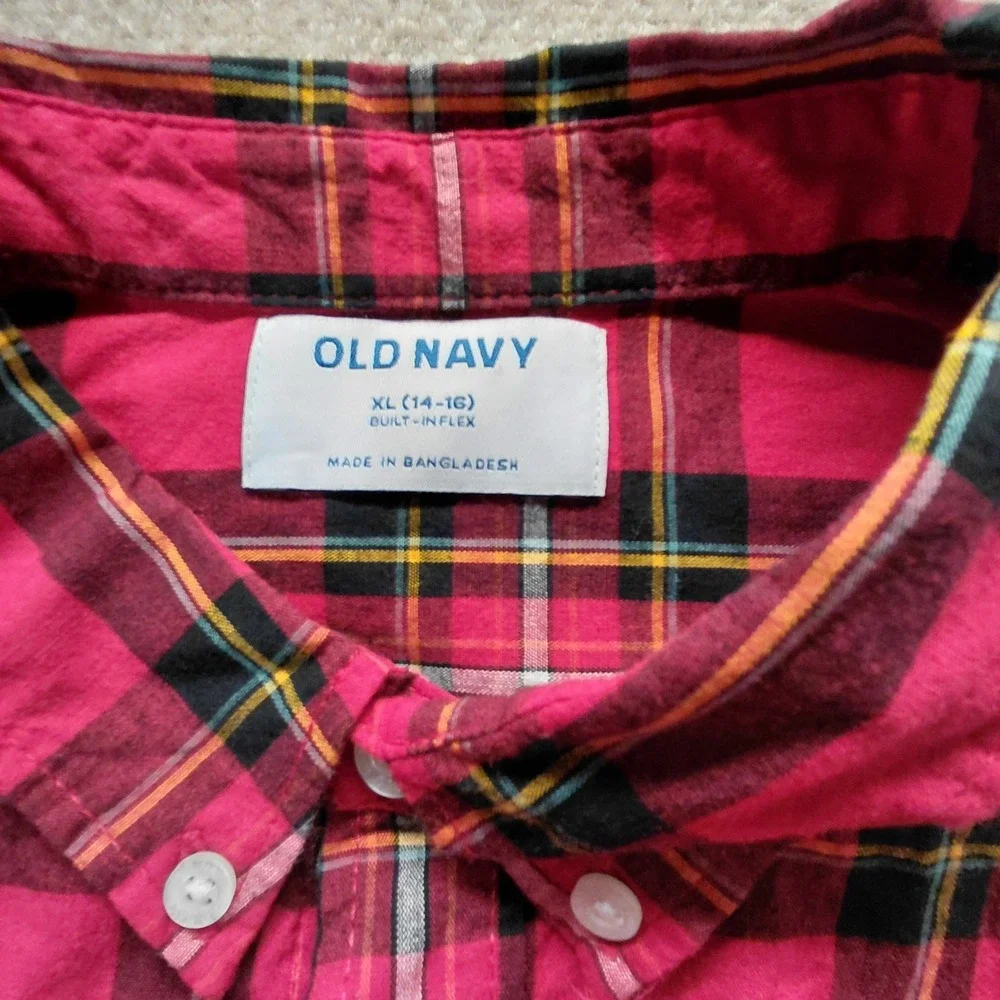 Old Navy Boys XL 14/16 Red Tartan Built-In Flex Flannel Utility Pocket Shirt NEW